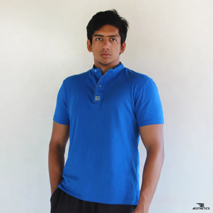 royal blue Chinese collar t-shirt