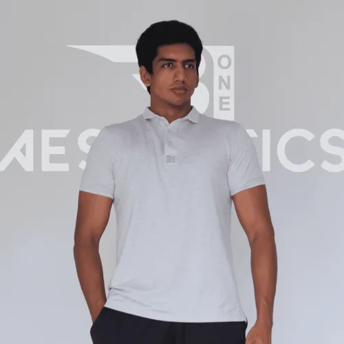 white and gray polo collar t-shirt