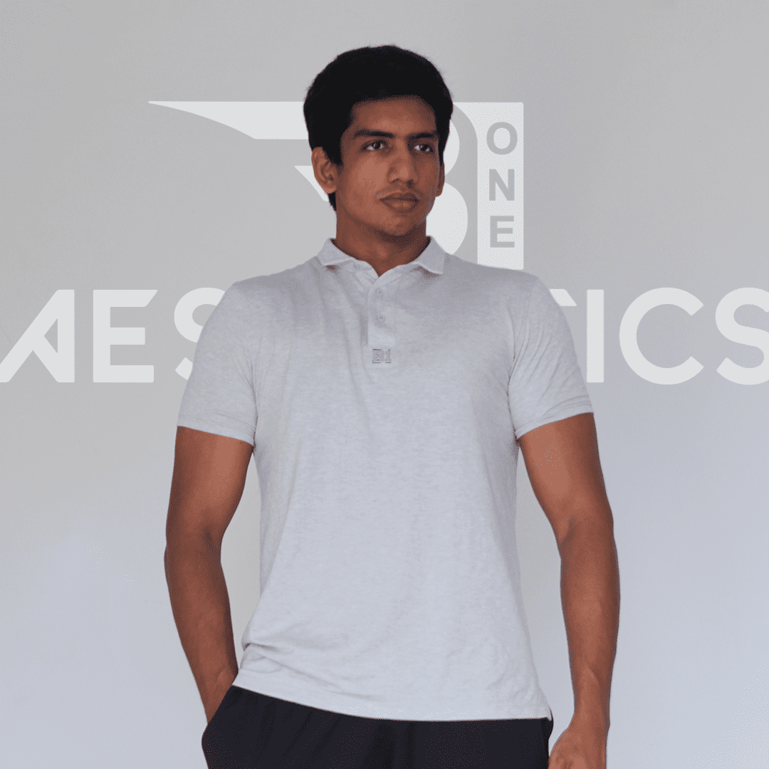 white and gray polo collar t-shirt