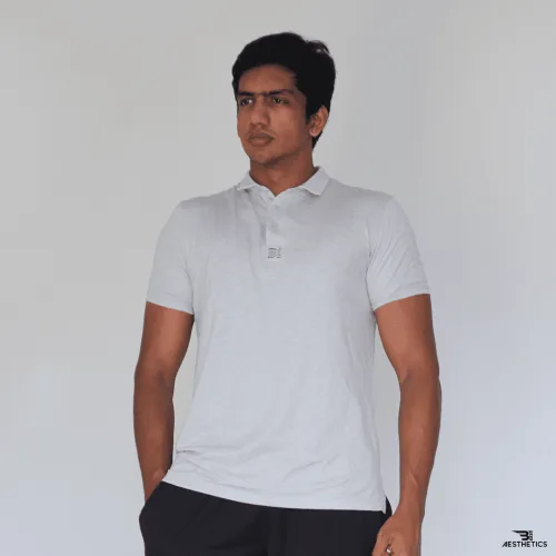 white and gray polo collar t-shirt