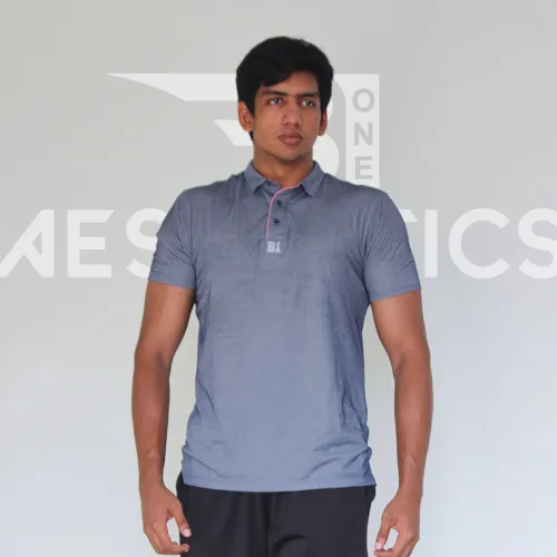 denim blue polo collar t-shirt