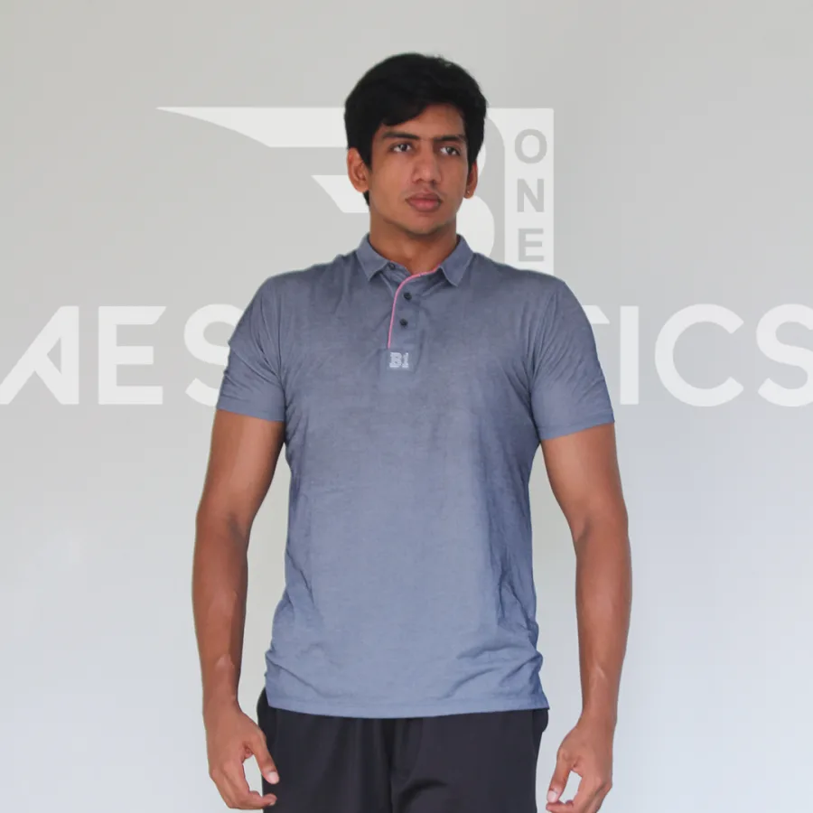 denim blue polo collar t-shirt