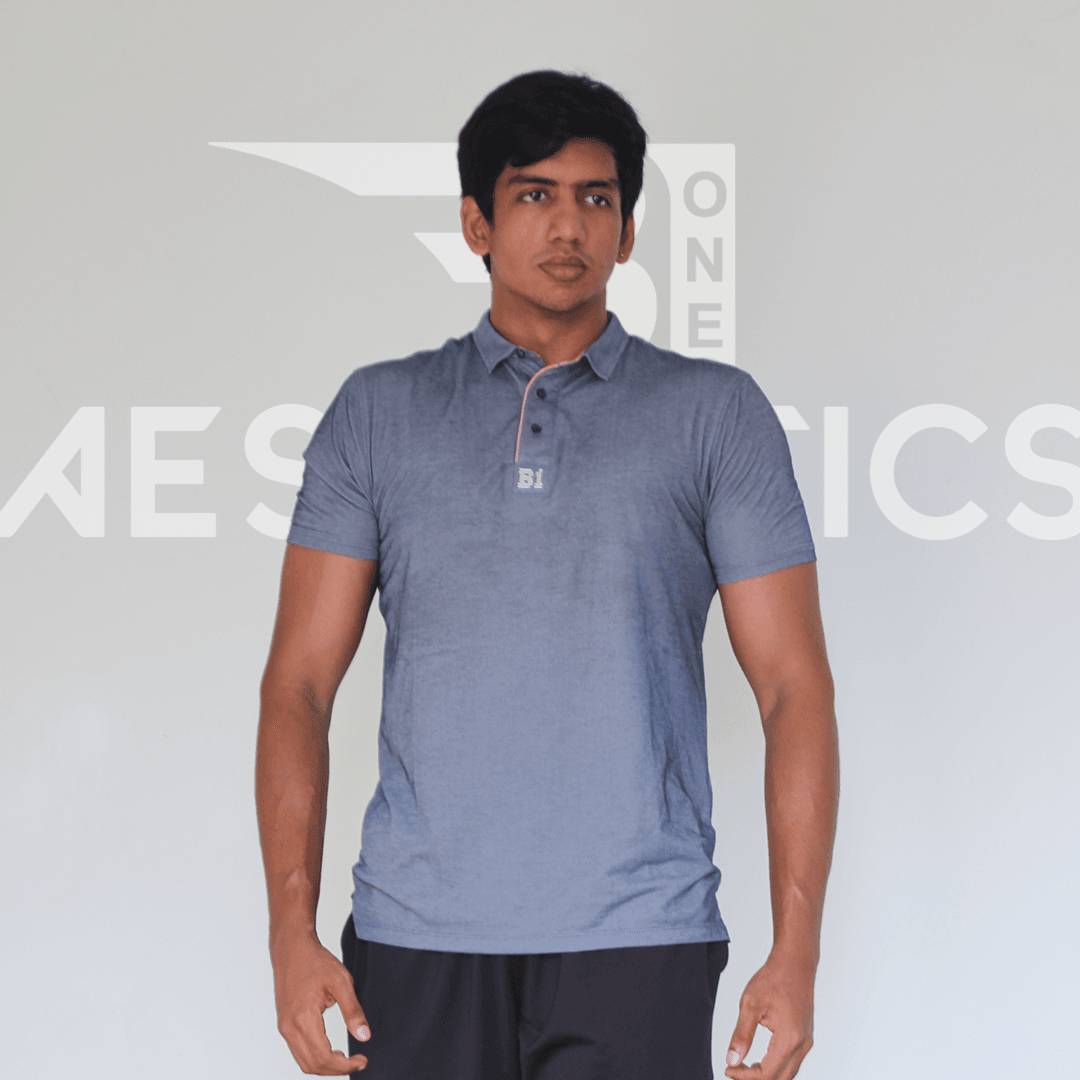 denim blue polo collar t-shirt