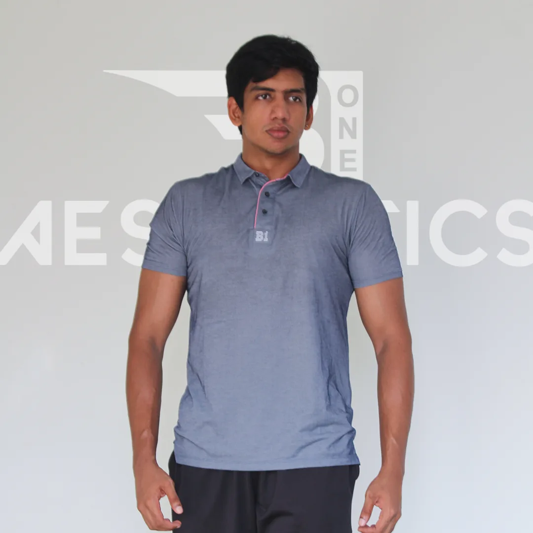 denim blue polo collar t-shirt