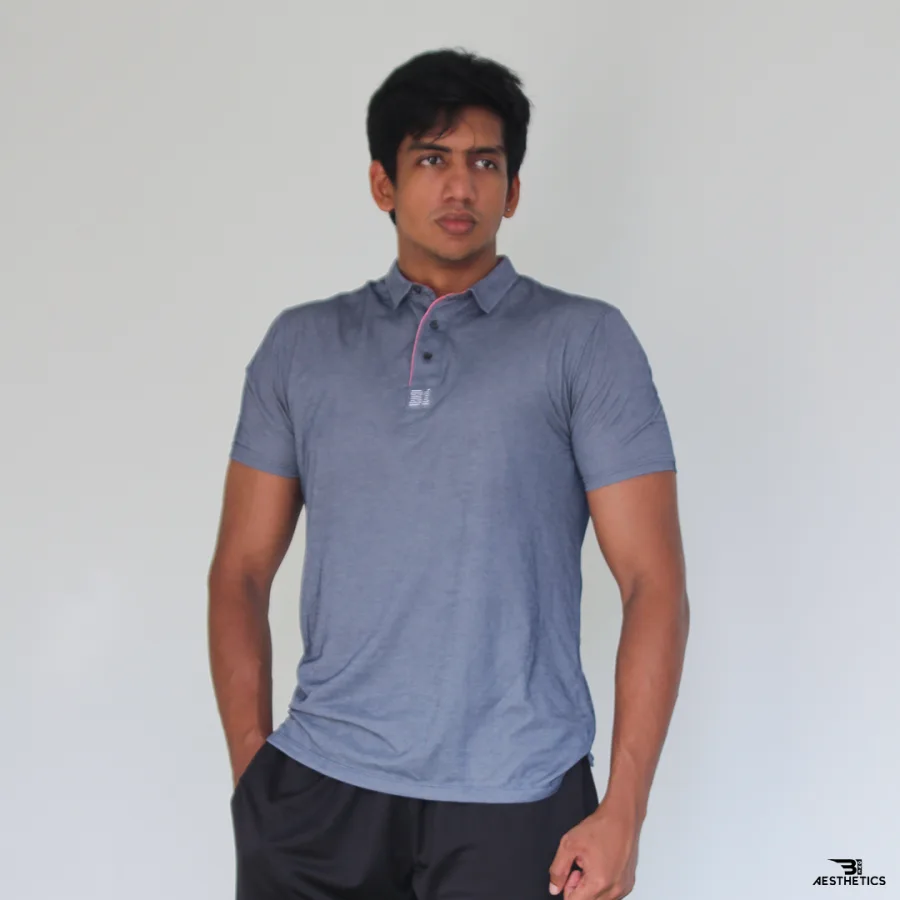 denim blue polo collar t-shirt