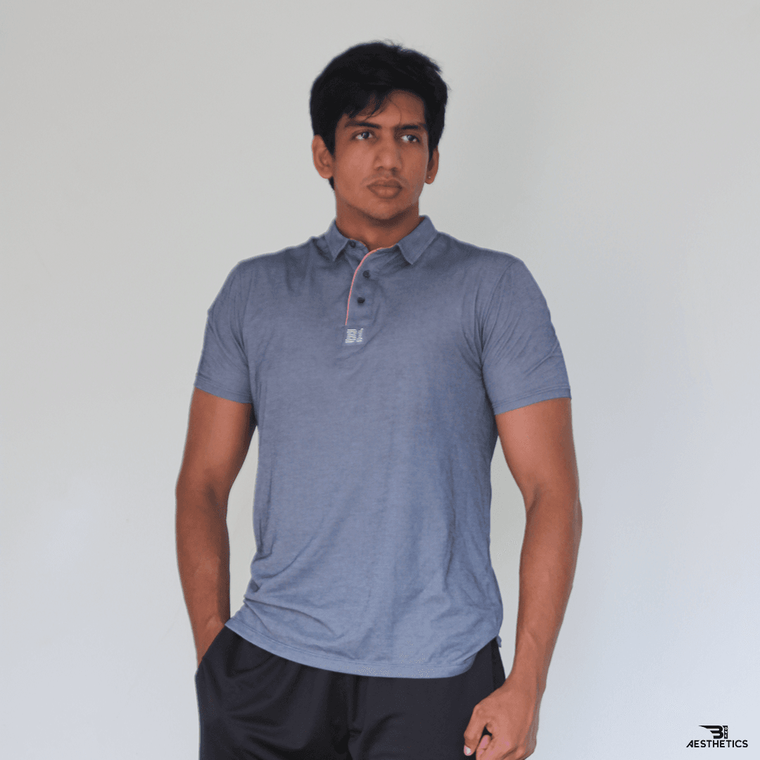 denim blue polo collar t-shirt