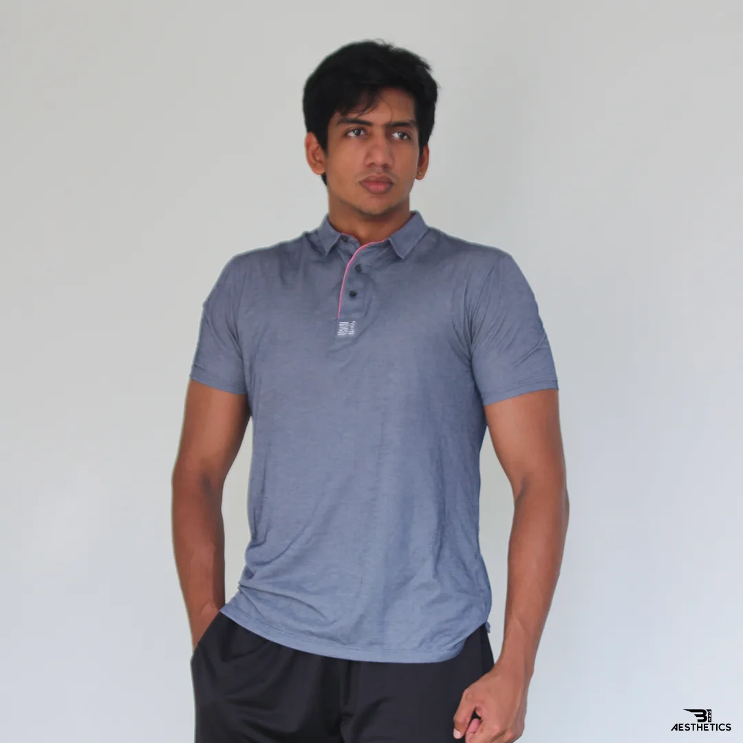 denim blue polo collar t-shirt