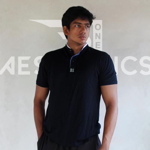 men's black Chinese collar t-shirt