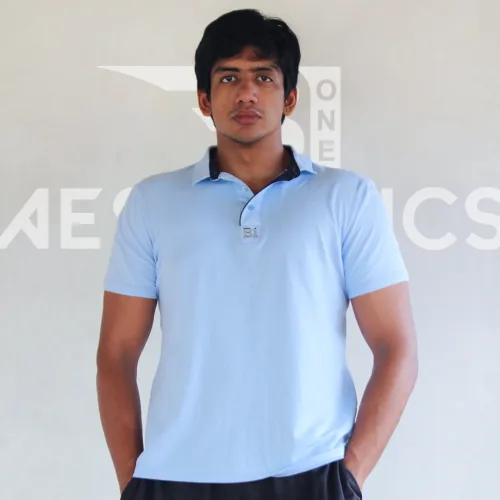 Light Blue Polo Collar T-shirt - Df039