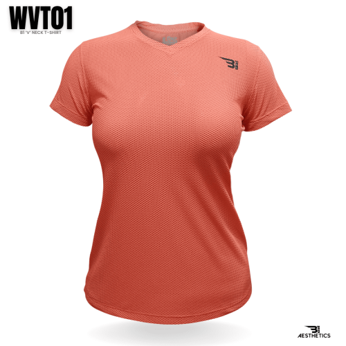 women's orange V-neck t-shirt