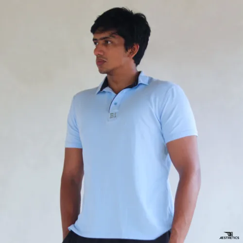 light blue polo collar t-shirt