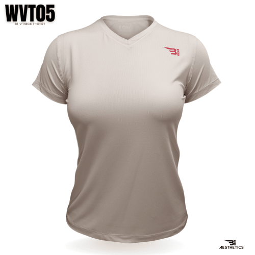 women's beige V-neck t-shirt