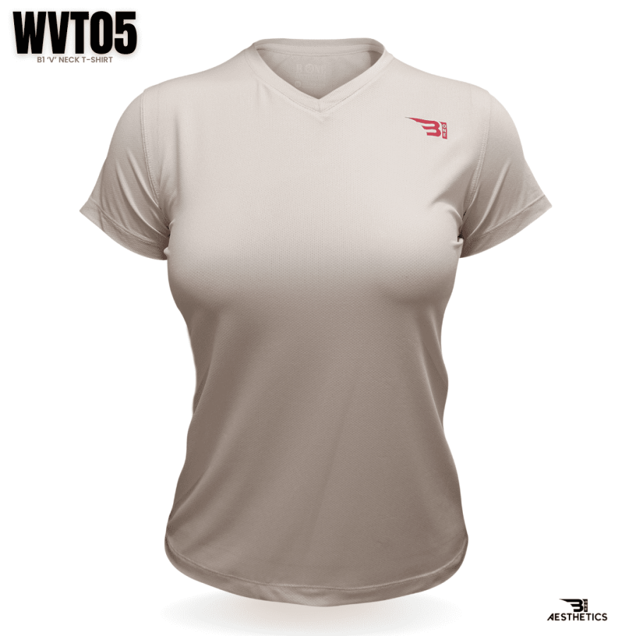 women's beige V-neck t-shirt