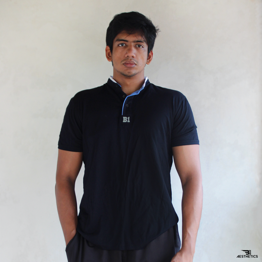 men's black Chinese collar t-shirt