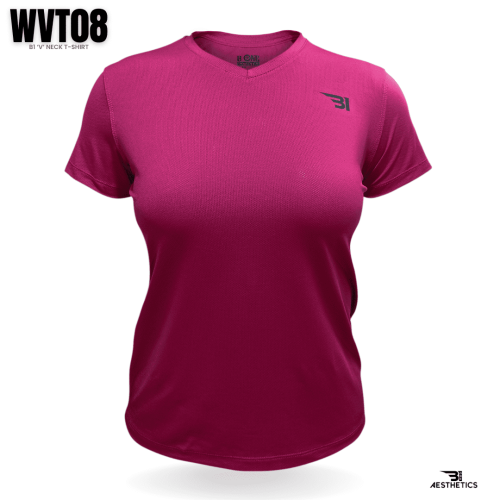 women's dark pink V-neck t-shirt