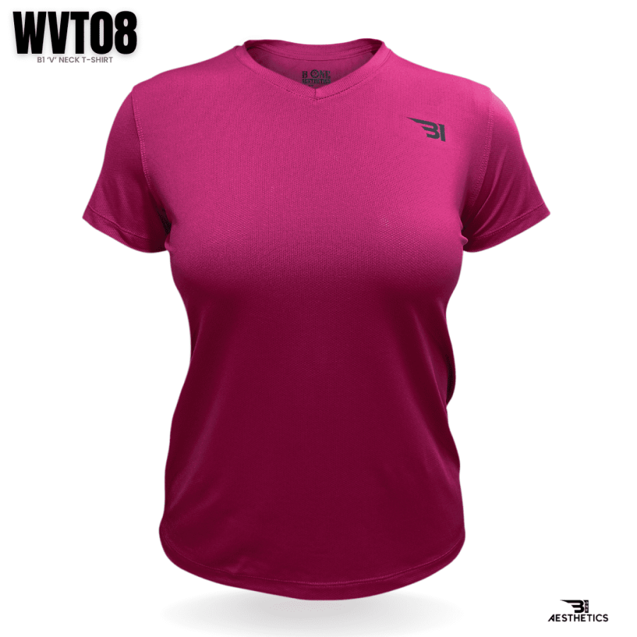 women's dark pink V-neck t-shirt
