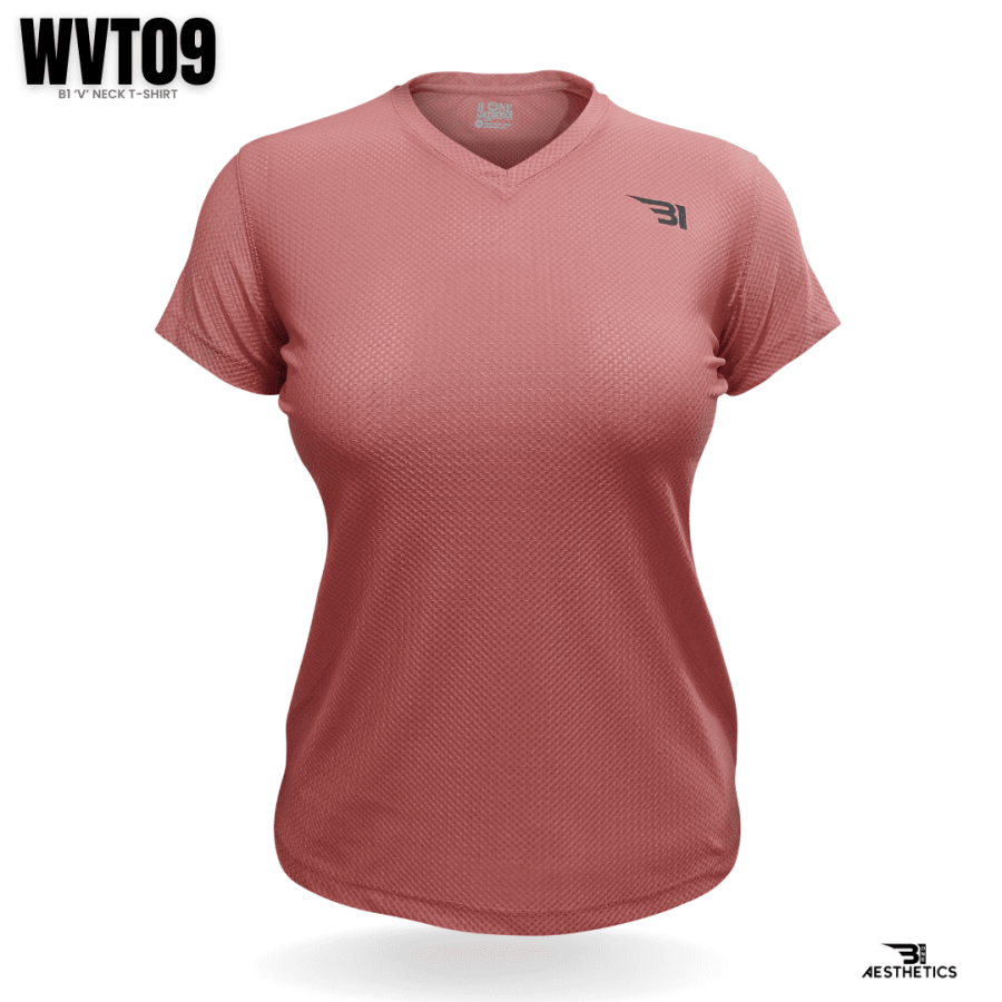 women's brownish orange V-neck t-shirt