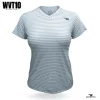 women's blue striped V-neck t-shirt