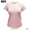 women's pink striped V-neck t-shirt