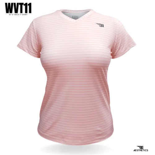 women's pink striped V-neck t-shirt
