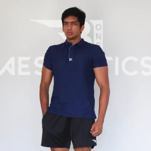 navy blue polo collar t-shirt