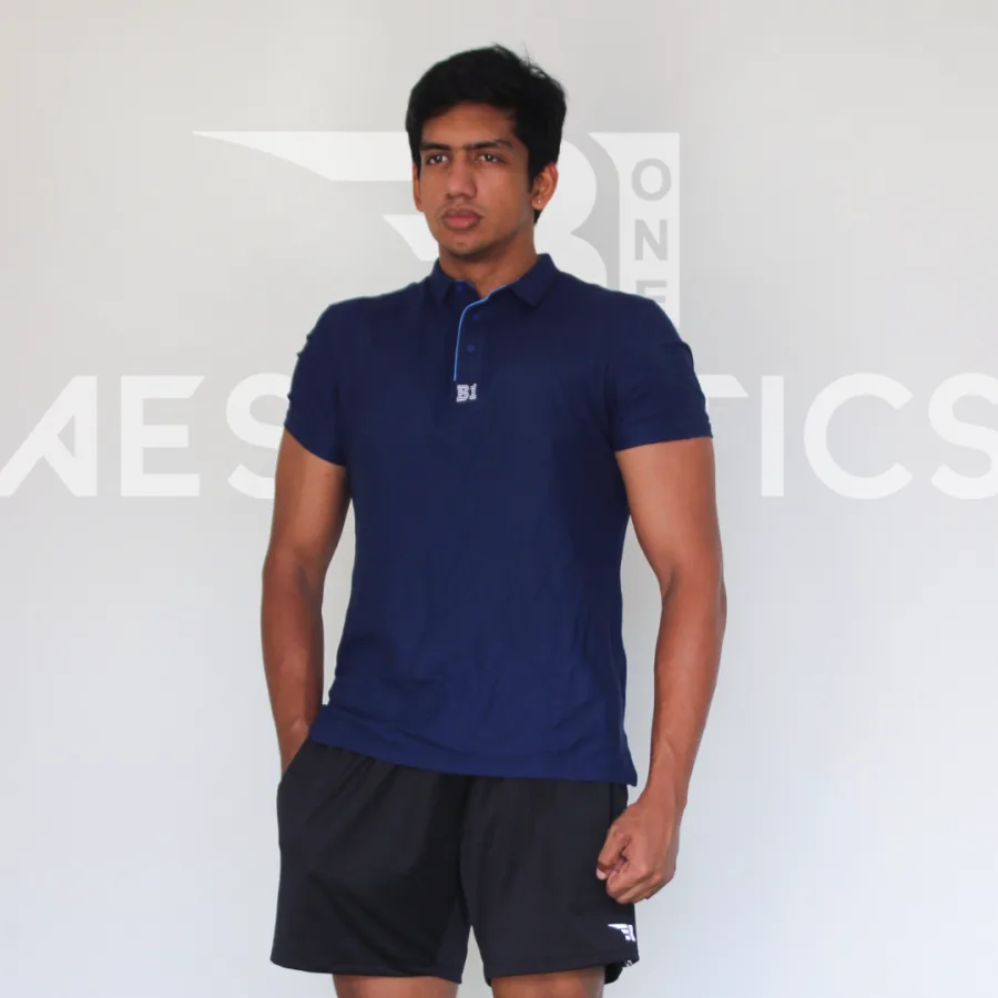 navy blue polo collar t-shirt