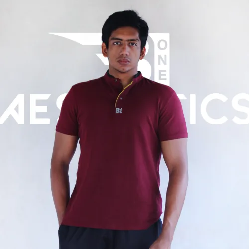 maroon Chinese collar t-shirt