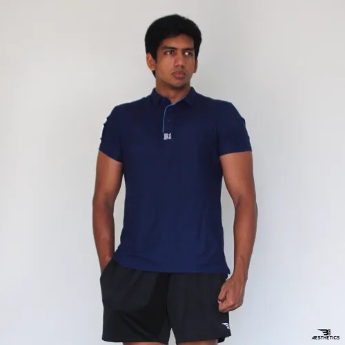 navy blue polo collar t-shirt