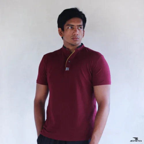 maroon Chinese collar t-shirt