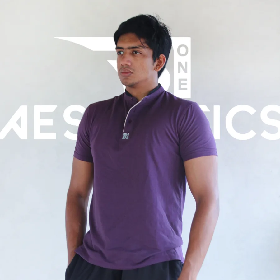 purple Chinese collar t-shirt