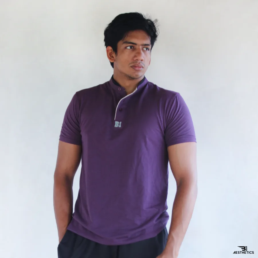 purple Chinese collar t-shirt