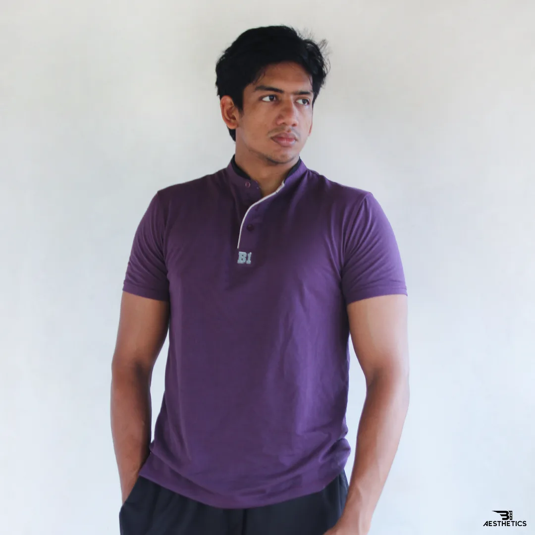 purple Chinese collar t-shirt
