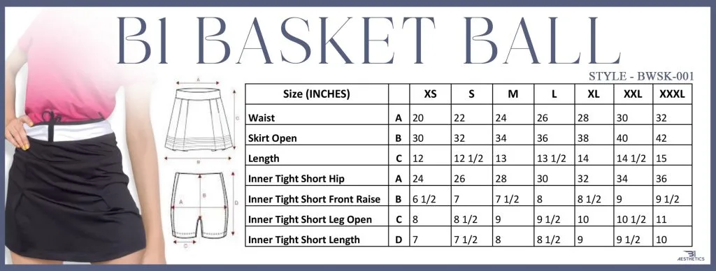 Basket Ball BWSK 001 Skirt Size Chart