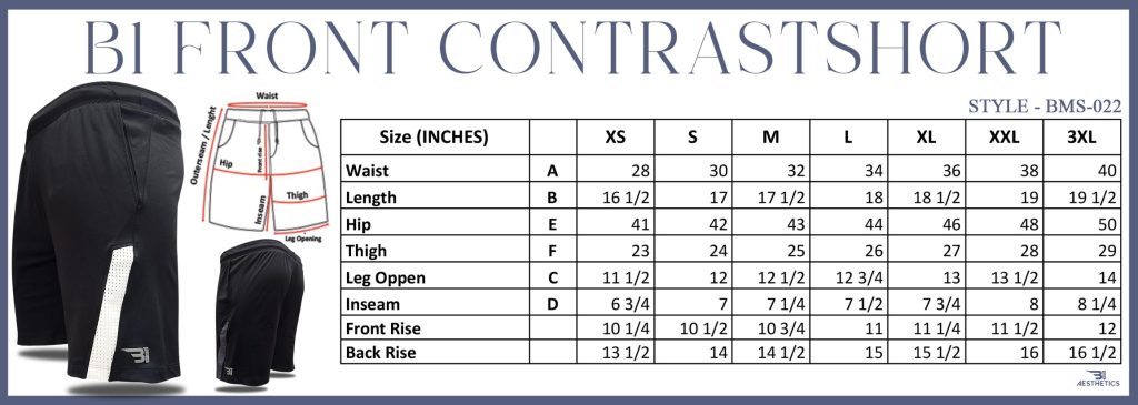 Front Contrast BMS-022 Size Chart