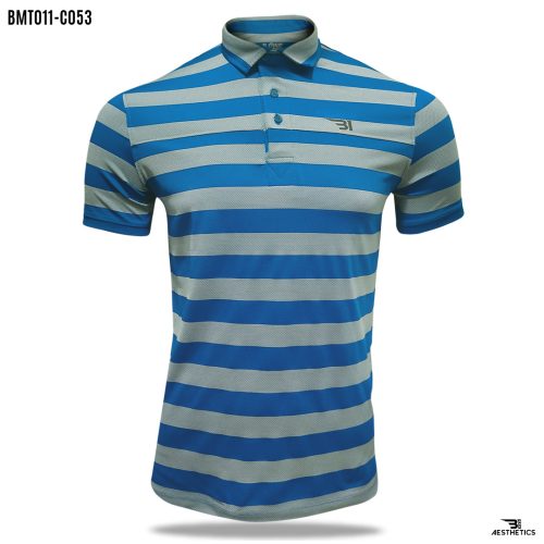 blue and gray stripe polo t-shirt