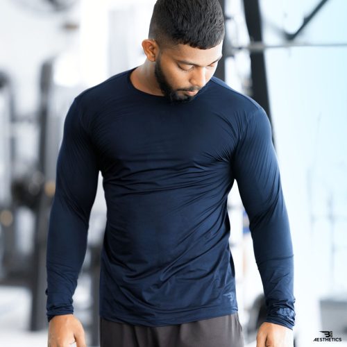 navy blue UV-protected rash guard