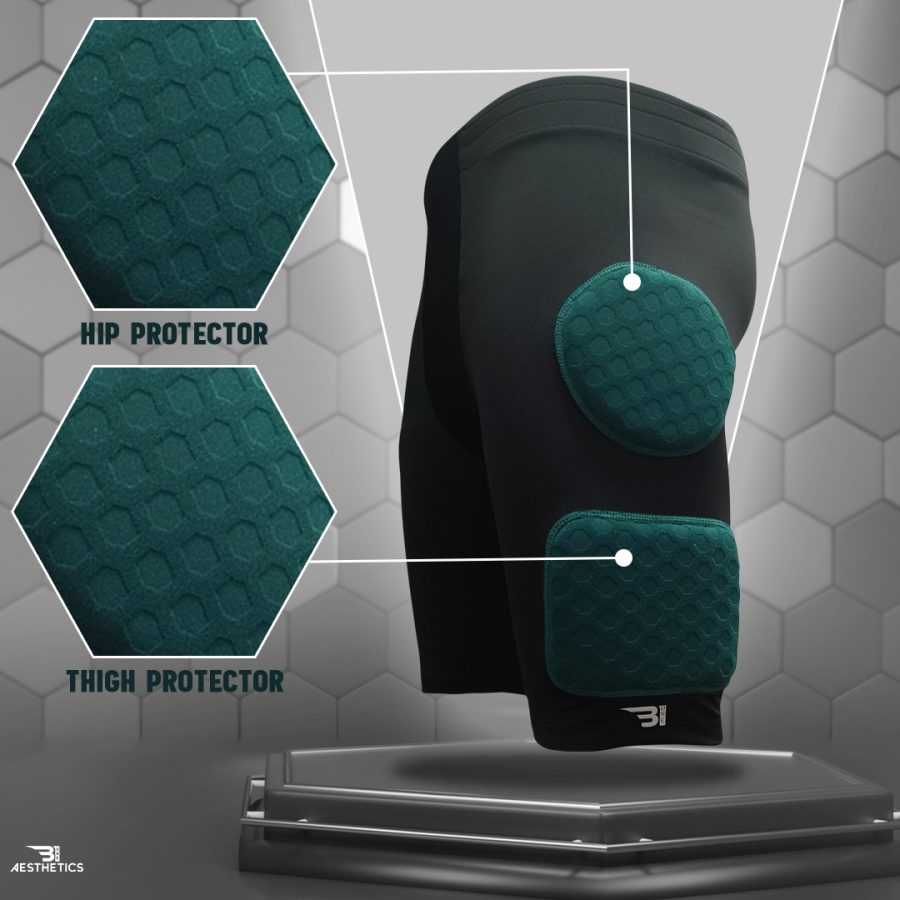 jungle green rugby protective shorts