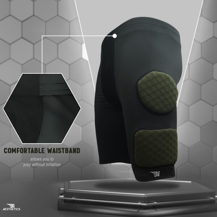 army green rugby protective shorts