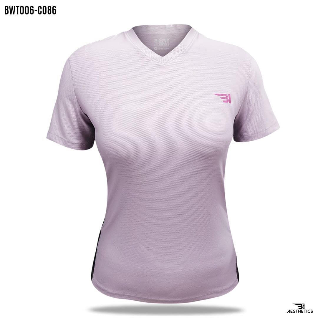 SS JERSEY TEE WITH CONTRAST TRIM ON FRONT WITH LOGO WHITE PINK