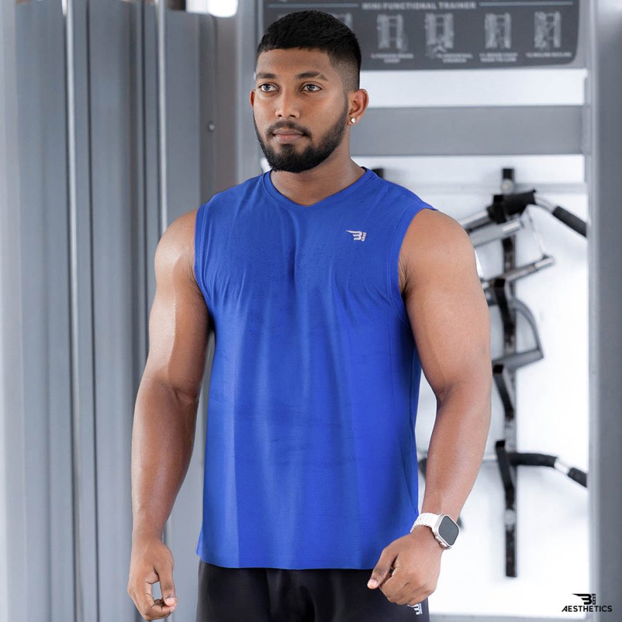 men's denim blue arm cut