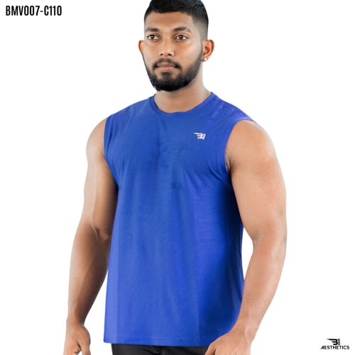 men's denim blue arm cut
