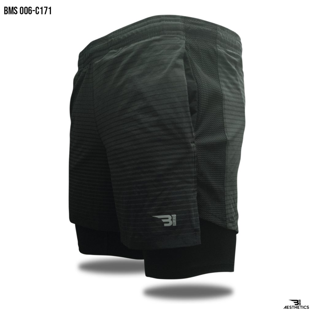 black and gray gym short with pockets