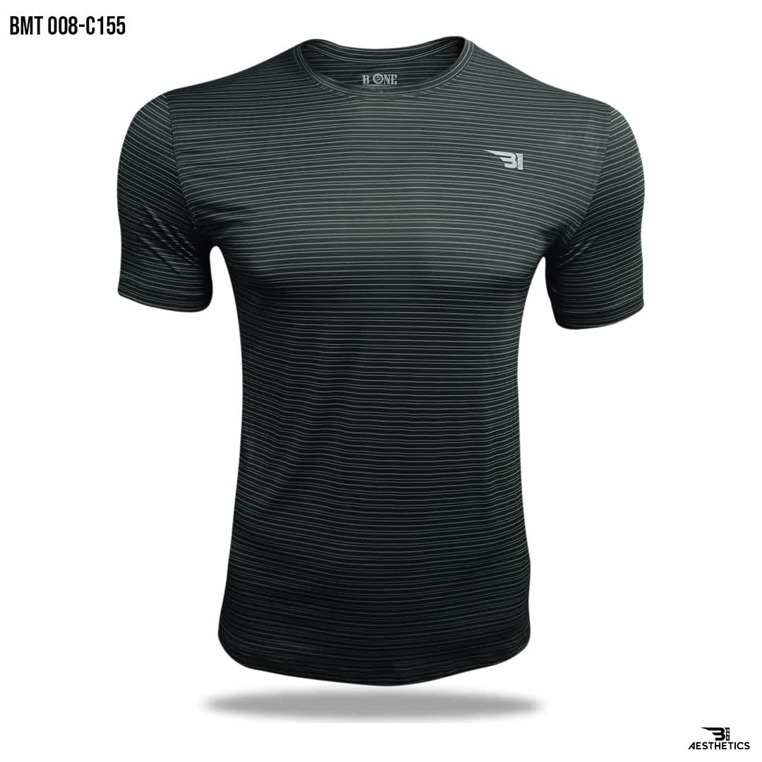 gray black stripe crew neck t-shirt