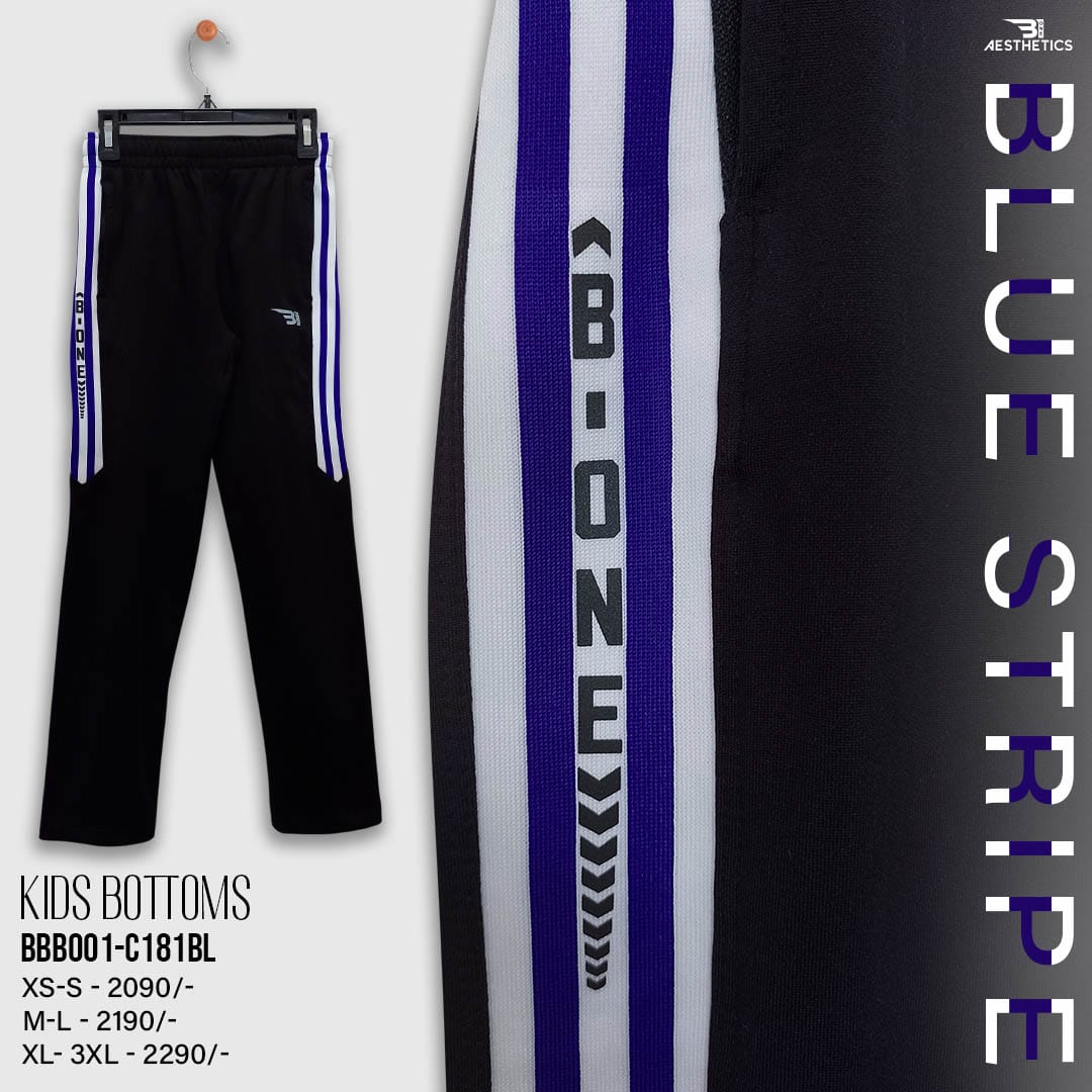 blue contrast full black kids track bottoms