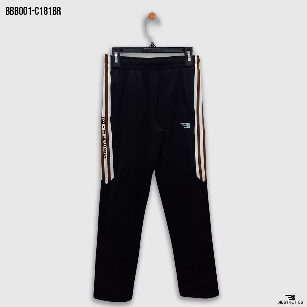 brown contrast full black kids track bottoms