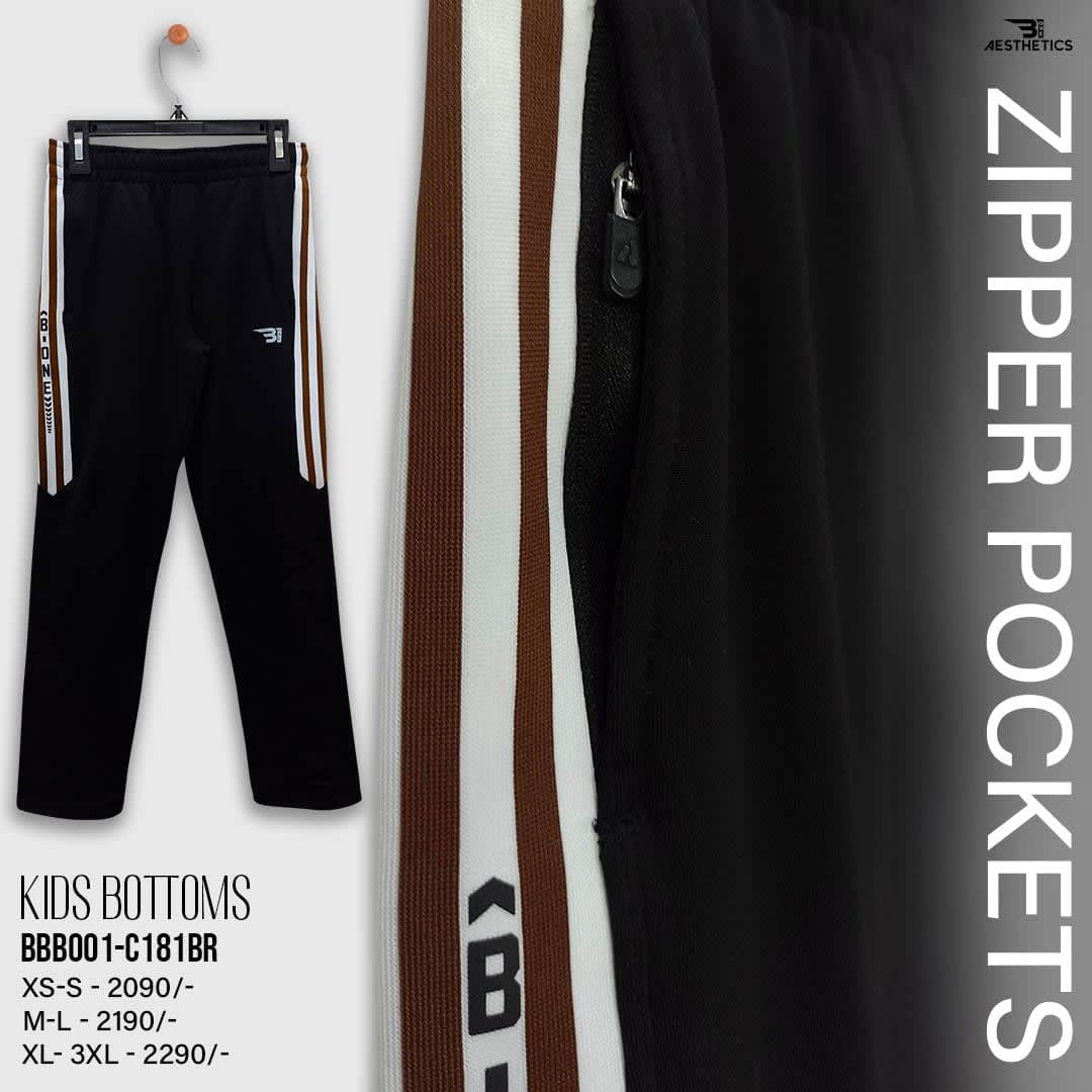 brown contrast full black kids track bottoms