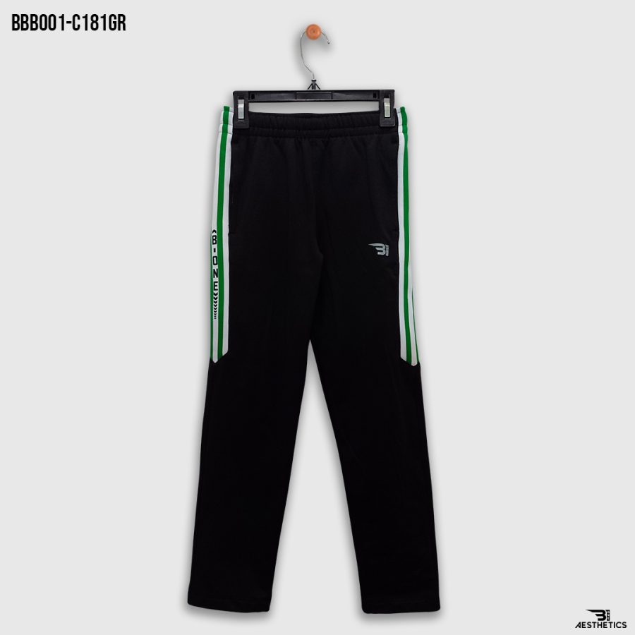 green contrast full black kids track bottoms