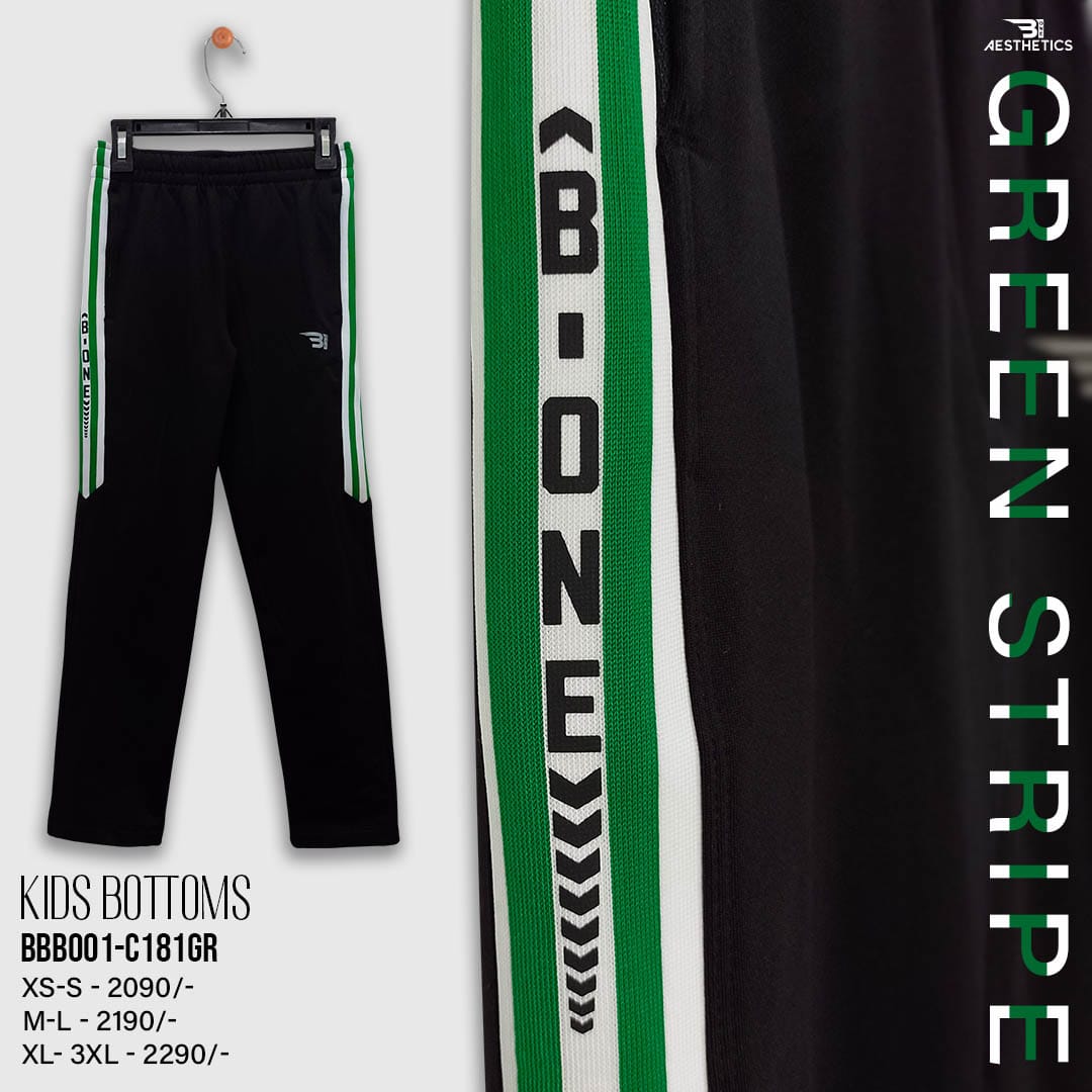 green contrast full black kids track bottoms