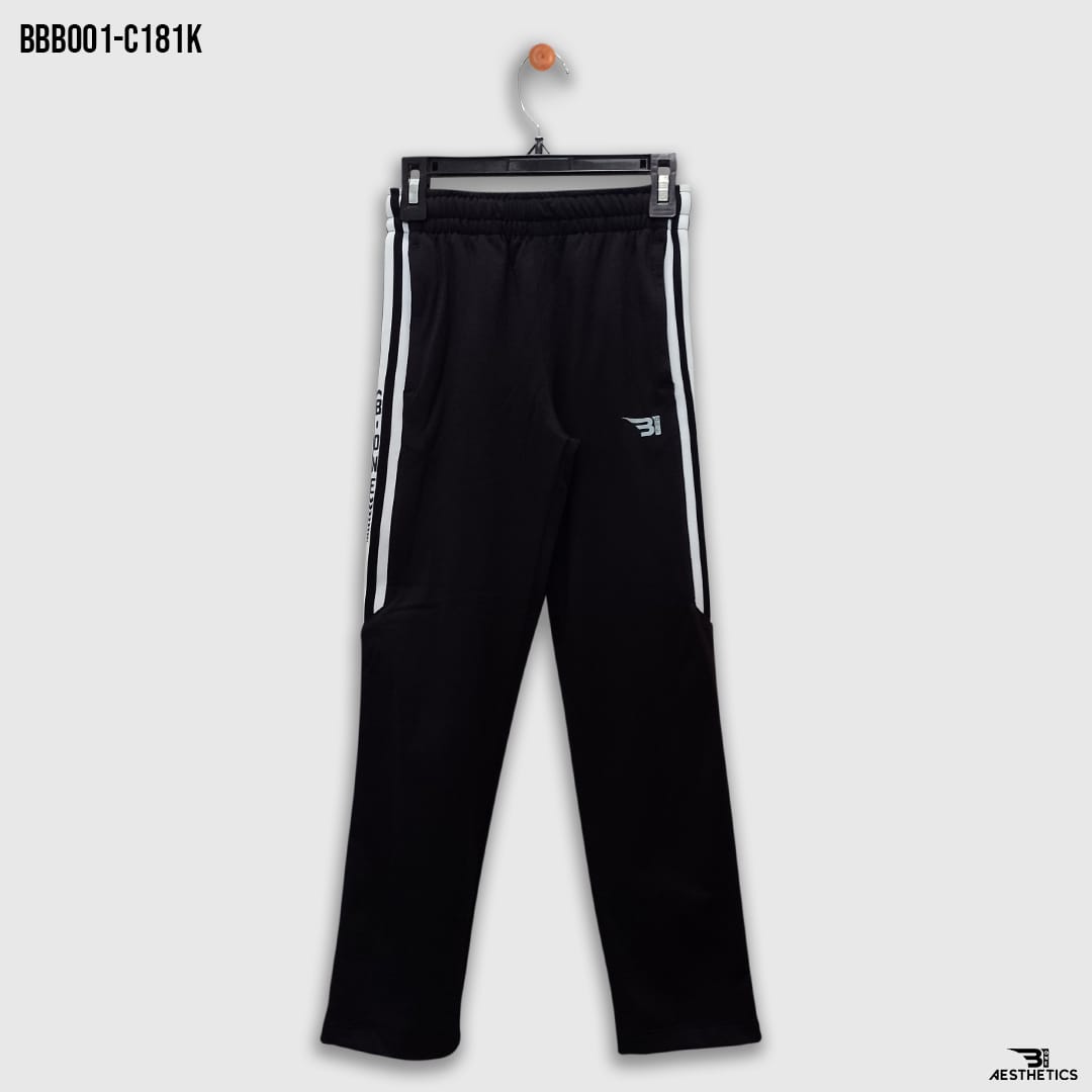 black contrast full black kids track bottoms