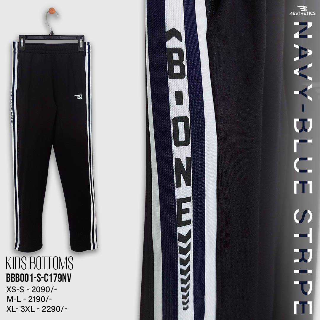 kids navy blue stripe black bottom